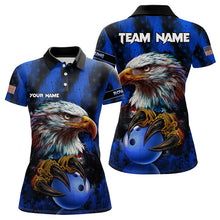 Load image into Gallery viewer, American Flag Eagle Women Bowling Polo, 1/4 Zip Shirt Custom Name Patriotic Bowling Team Jersey | Blue NQS9755