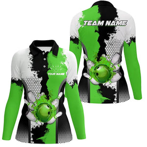 Black white bowling fire league jerseys custom Bowling polo, quarter zip shirts for Women | Green NQS7668