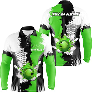 Black white bowling fire league jerseys custom Bowling polo, quarter zip shirts for men bowler | Green NQS7668