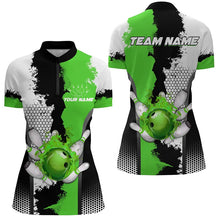 Load image into Gallery viewer, Black white bowling fire league jerseys custom Bowling polo, quarter zip shirts for Women | Green NQS7668