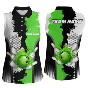 Black white bowling fire league jerseys custom Women sleeveless Polos Shirts, gifts for bowler | Green NQS7668