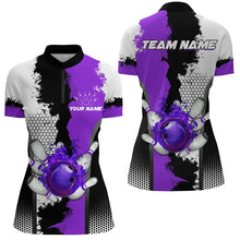 Load image into Gallery viewer, Black white bowling fire league jerseys custom Bowling polo, quarter zip shirts for Women | Purple NQS7669