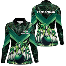 Load image into Gallery viewer, Womens Bowling polo, quarter zip shirts Custom Flame bowling team Jerseys, gift for bowlers | Green NQS7674