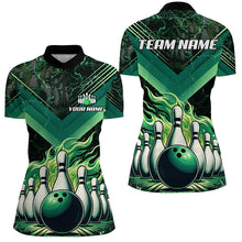 Load image into Gallery viewer, Womens Bowling polo, quarter zip shirts Custom Flame bowling team Jerseys, gift for bowlers | Green NQS7674