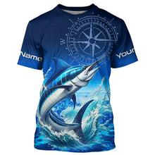 Load image into Gallery viewer, Personalized Marlin Blue Long Sleeve Performance Fishing Shirts, Marlin compass tournament Shirts NQS5816