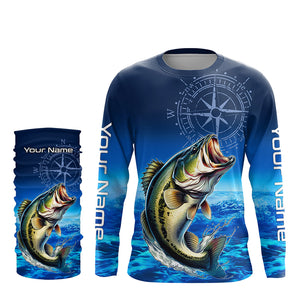 Personalized Bass Blue Long Sleeve Performance Fishing Shirts, Bass compass tournament Shirts NQS5817