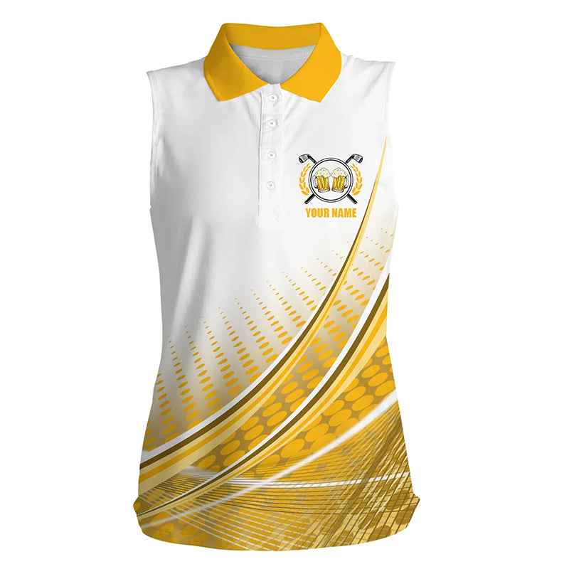 White and Yellow Golf and Beer Women sleeveless polo shirt custom golf clothes for ladies NQS8340