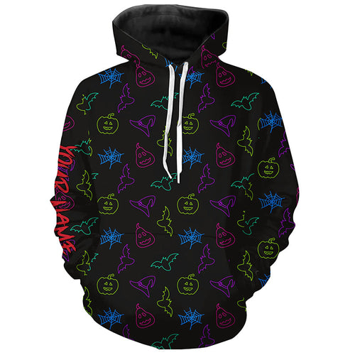 Colorful neon Halloween pattern black Golf Hoodies Custom golf attire for golfer gift NQS8557