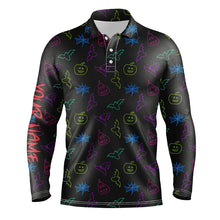 Load image into Gallery viewer, Colorful neon Halloween pattern black Mens Golf Polo Shirts Custom golf attire for men golfer gifts NQS8557