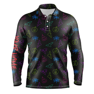 Colorful neon Halloween pattern black Mens Golf Polo Shirts Custom golf attire for men golfer gifts NQS8557