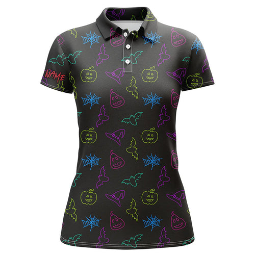 Colorful neon Halloween pattern black Women Golf Polo Shirts Custom golf attire for ladies golfer gift NQS8557