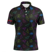 Load image into Gallery viewer, Colorful neon Halloween pattern black Mens Golf Polo Shirts Custom golf attire for men golfer gifts NQS8557