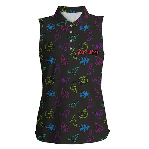 Colorful neon Halloween pattern black Women sleeveless polo shirt Custom golf attire for ladies NQS8557