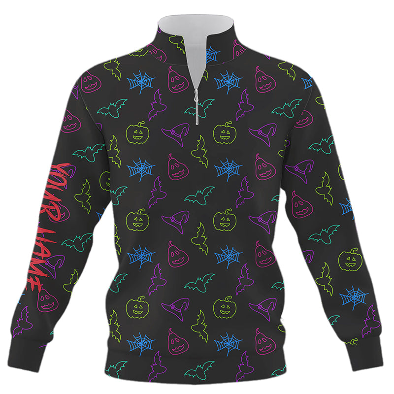 Colorful neon Halloween pattern black Quarter zip golf sweatshirt Custom golf sweater golfer gift NQS8557