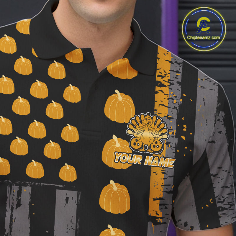 Funny Bowling Shirts For Men Pumpkin American Flag Turkey Thanksgiving Custom Team turkey bowl shirts NQS10943
