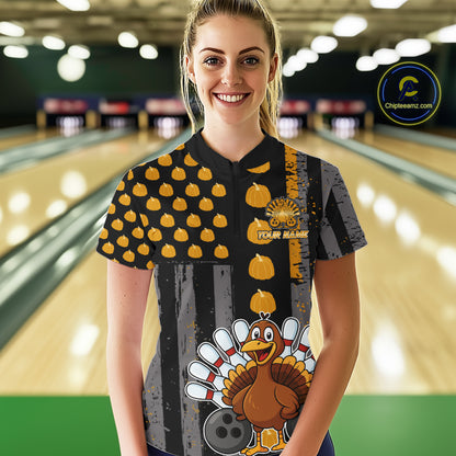Funny Bowling Shirts For Women Pumpkin American Flag Turkey Thanksgiving Custom turkey bowl shirts NQS10943