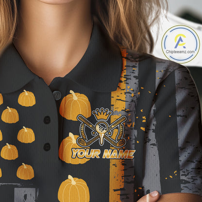 Funny Golf Polo Shirts For Women Custom Pumpkin American Flag Turkey Thanksgiving golf shirt NQS10944