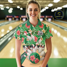 Load image into Gallery viewer, Green tropical flower Bowling Polo, Quarter Zip Shirts For Women Custom bowling team jersey NQS10945