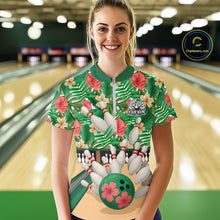 Load image into Gallery viewer, Green tropical flower Bowling Polo, Quarter Zip Shirts For Women Custom bowling team jersey NQS10945