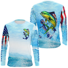 Load image into Gallery viewer, Mahi mahi fishing blue water anchor compass American flag custom patriotic long sleeve Fishing jerseys NQS6902