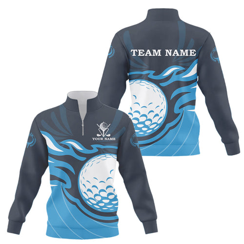 Quarter zip golf sweatshirt Custom Flame golf ball Golf sweater, cool golf gifts | Blue NQS9027