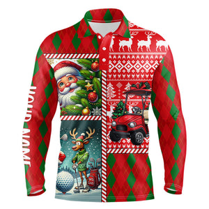 Funny Ugly Christmas argyle pattern Men Golf Polo Shirts Custom Christmas golf shirts for men NQS9032