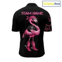 Load image into Gallery viewer, Funny Cute Pink Flamingo Custom Black and Pink Bowling Shirts For Men, Flamingo Bowling Team Outfits NQS11545