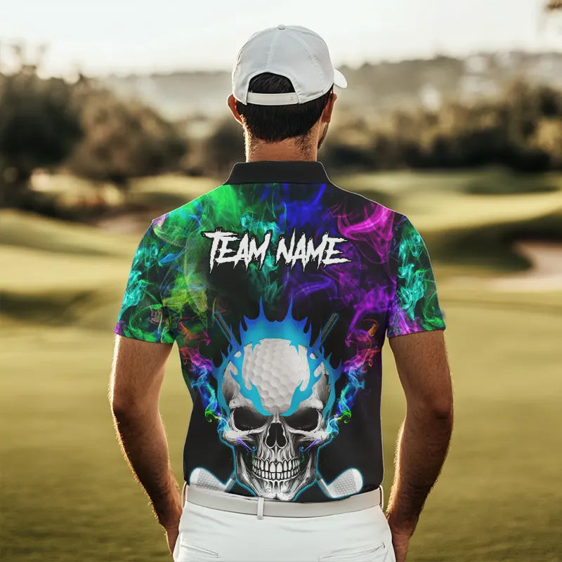 Colorful smoke Skull Golf Polo shirts for Men Custom Team Golf Jerseys, unique golf gifts NQS9610