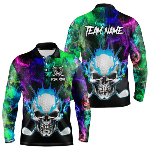 Colorful smoke Skull Golf Polo shirts for Men Custom Team Golf Jerseys, unique golf gifts NQS9610