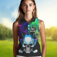 Load image into Gallery viewer, Colorful smoke Skull Sleeveless Golf Polo shirts for Women Custom Team Golf Jerseys, unique golf gifts NQS9610
