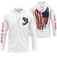 Load image into Gallery viewer, Largemouth Bass fishing American flag patriot Custom fishing Shirts, long sleeve shirts with hood NQS3110