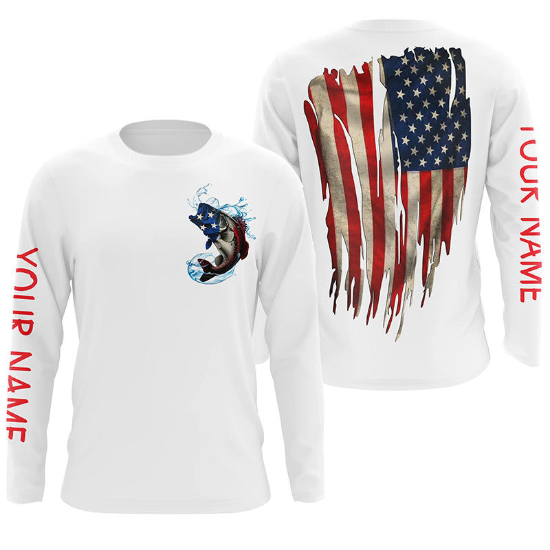 Largemouth Bass fishing American flag patriot Custom fishing Shirts, long sleeve shirts with hood NQS3110