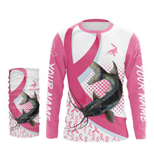 Load image into Gallery viewer, Pink ribbon pattern Catfish fishing Breast Cancer Custom sun protection long sleeves fishing shirts NQS9761