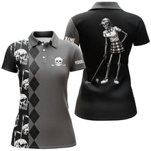 Load image into Gallery viewer, Black skull argyle pattern custom Women golf polo shirts, women&#39;s golf tops NQS7681