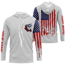 Load image into Gallery viewer, American flag Largemouth Bass fishing personalized patriotic UV Protection Fishing Shirts | Gray NQS5821