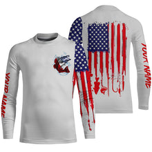 Load image into Gallery viewer, American flag Largemouth Bass fishing personalized patriotic UV Protection Fishing Shirts | Gray NQS5821