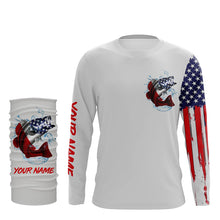 Load image into Gallery viewer, American flag Largemouth Bass fishing personalized patriotic UV Protection Fishing Shirts | Gray NQS5821