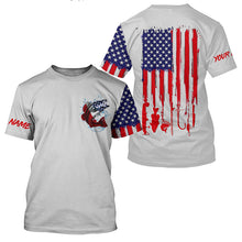 Load image into Gallery viewer, American flag Largemouth Bass fishing personalized patriotic UV Protection Fishing Shirts | Gray NQS5821