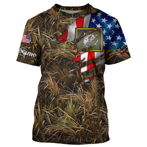 Bass fishing camo American flag patriotic custom Long Sleeve Fishing tournament shirts NQS2134