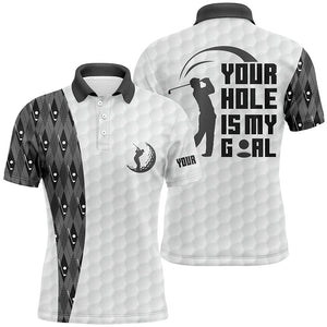 Funny Mens golf polos shirts custom your hole is my goal black argyle pattern white golf balls shirts NQS6219