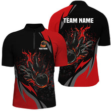 Load image into Gallery viewer, Custom Black And Red Flame Bowling Shirts For Men, Bowling Ball and Pins Team Bowling League Jerseys NQS8346