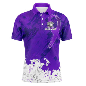 Purple Ribbons pattern Mens golf polo shirts custom men's breast cancer awareness polo shirts NQS8351