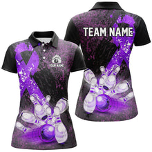 Load image into Gallery viewer, Personalized Purple Ribbons Grunge Bowling Shirts For Women, Custom breast cancer bowling Team shirts NQS8353