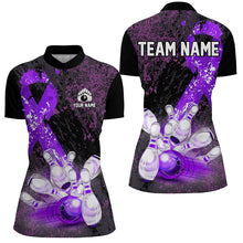 Load image into Gallery viewer, Personalized Purple Ribbons Grunge Bowling Shirts For Women, Custom breast cancer bowling Team shirts NQS8353