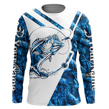 Load image into Gallery viewer, Largemouth Bass Fishing blue camo UV protection Custom name long sleeves fishing shirts NQS900