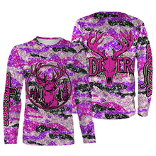 Load image into Gallery viewer, Pink glitter camo hunting Customize Name 3D All Over Printed Shirts, Deer hunting shirts for women NQS1051