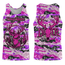 Load image into Gallery viewer, Pink glitter camo hunting Customize Name 3D All Over Printed Shirts, Deer hunting shirts for women NQS1051