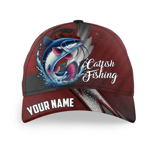 Catfish fishing camo hats for men, women custom baseball best Catfish fishing hat | Red NQS8795