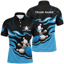 Load image into Gallery viewer, Black and Blue Mens polo, quarter zip bowling shirt Custom bowling ball pins team league jerseys NQS8798