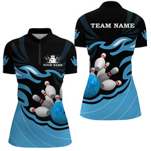 Load image into Gallery viewer, Black and Blue Women polo, quarter zip bowling shirt Custom bowling ball pins team league jerseys NQS8798